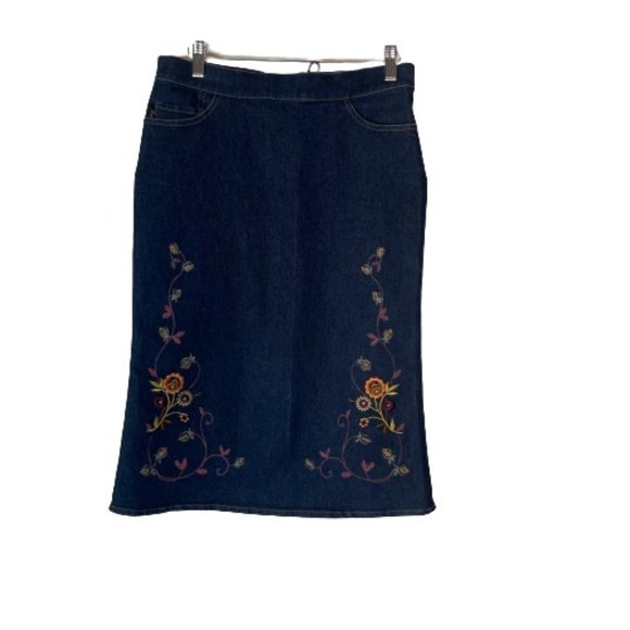 Mango Dresses & Skirts - Mng Mango Embroidered Lace Up Back Denim Skirt